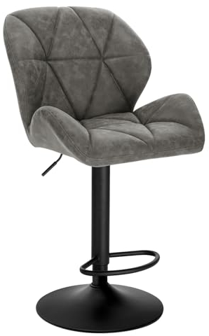 WOLTU Barhocker 1er Set Barstuhl Tresenhocker Bistrohocker Designer Hocker mit Rückenlehne, höhenverstellbar, drehbar, Kunstleder Stahl, Grau, BH287gr-1