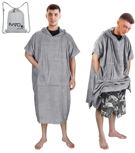 Kato Tirrinia Surf Poncho con borsa, Poncho da bagno in microfibra per donne e uomini, Poncho da spiaggia con cappuccio e asciugamano assorbente per il nuoto e gli sport acquatici della sauna, grigio