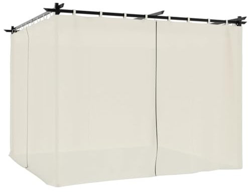vidaXL Cenador con Cortinas Acero Color Crema 3x3 m, cenador de jardín, cenador de terraza, pabellón de jardín, cenador de Exterior, pabellón, pérgola