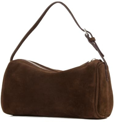 DONNAIN Lederhandtasche Damen Echtleder, Premium Wildleder Tasche Damen, Kleine Umhängetasche Leder, Modisch Crossbody Bag Leder, Elegant Suede Bag mit Verstellbarem Riemen, Kaffee