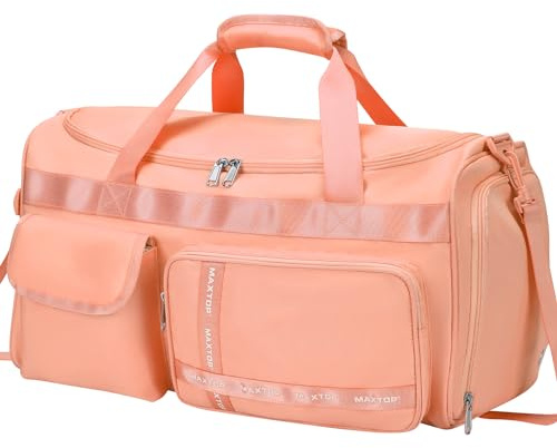 MAXTOP Travel Duffle Bag for Women Carry On Tote Weekender Overnight Bag Large Capacity Duffel Bag with Shoe Compartment,Gym Tote Bag with Dry and Wet Separation Orange
