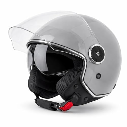VINZ Tobia Casco Jet Doppia Visiera VIntage | Casco Scooter / Moto Donna E Uomo | Certificato ECE 22.06 | nelle taglie dalla XS-XXL - Grigio