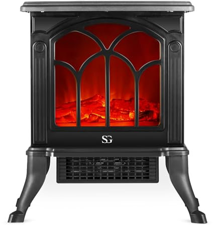 SG Traders Electric Fireplace Stove Heater - 1500W Electric Stove with Wood Burner Effect for Living Room, 3D Flame, electrifying fireplace, 2 Heat Settings, Adjustable Thermostat, L41xW21xH46cm-BLACK