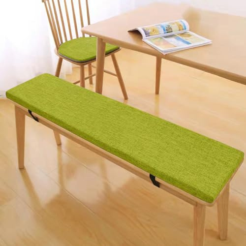 Cojín de lino para banco de interior y exterior, con cremallera y lazos, acolchado de espuma de 5 cm de grosor, 140 x 40 x 5 cm, color verde hierba