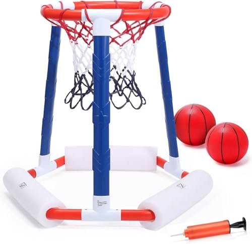 Eaglestone Panier de Basket Flottant pour Piscine, Jouet Gonflable avec 2 Ballons et Pompe, pour Jeux Aquatiques Intérieurs/Extérieurs, Enfants & Adultes (8-12 Ans)