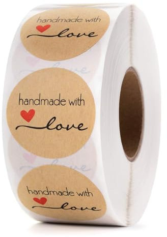 TINA.WIN 500 StüCk Geschenkaufkleber 3.8 Cm Handmade Aufkleber Marmeladen Etiketten Selbstklebend Round Handmade Stickers Selfmade Label For Wedding Birthday Weihnachten&Geschenksticker