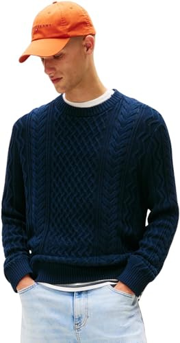 Tommy Jeans Mens TJM SLM Badge Cable Knit Dm0dm22101 Pullover Sweater, Blue (Dark Night Navy Tonal), M UK