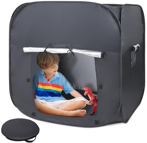 Gxpjycfob Sensory Tent, Pop Up Sensory Den for Autism, Blackout Calm Corner for Kids, Calm Down Tent for Autistic Children Anxiety Relief with Travel Bag, Play and Relax Corner (Square)