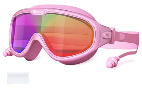 TFJH E 1 Pack Girls Swimming Goggles Kids Swim Goggles Anti-Fog UV Protection No Leaking Mirrored Pink