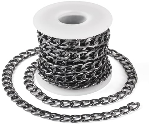 Boutigem 40 cm ovala trottoarkedjor i aluminium osvetsad tvinnad kedja, svarta tjocka länkkedjor 13 x 9,5 x 2 mm för gör-det-själv halsband, armband, smyckestillverkning, hantverk