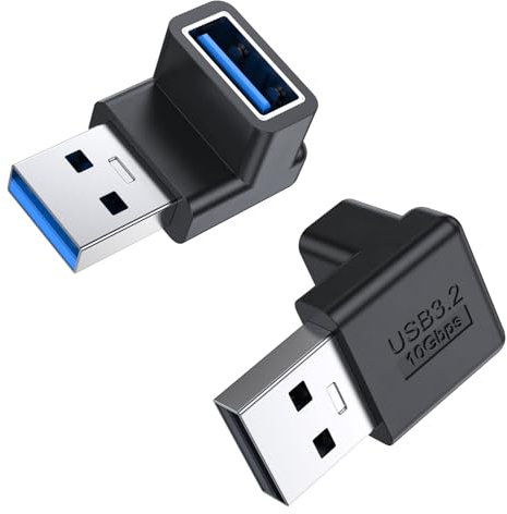 MOGOOD USB3.2 90 Degree Adapter 2 Pack, USB A Male to Female Right Angle Converter, 10Gbps for MacBook, PC, et