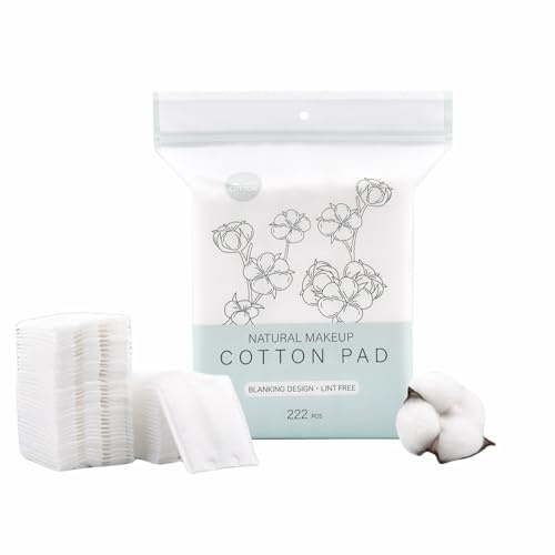 222-Pack 100% Pure Cotton Makeup Remover Pads | Soft, Hypoallergenic & Lint-Free Facial Rectangle for Sensitive Skin | Reusable, Double-Sided with Reinforced Edges | Makeup Skincare(222 Count)
