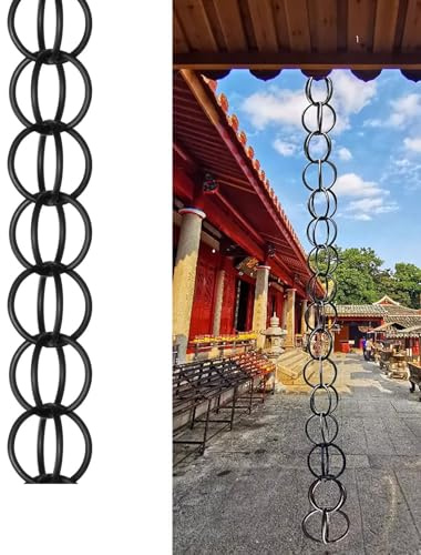 Dtyubfg Cadena de Lluvia para canalones, Cadena de Lluvia Colgante para Drenaje de Agua, decoración para canalones y cañones - Longitud Ajustable, para Exteriores, casa, decoración de jardín (Negro)