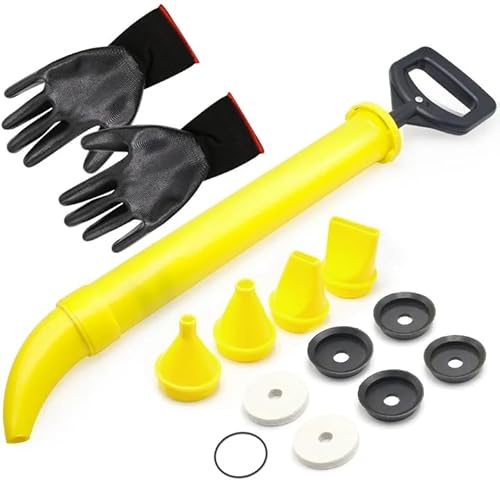 Seringue à mortier 5 en 1 - En plastique jaune - Pour l'extérieur - Pompe à mortier manuelle avec 5 buses, gants, tête d'étanchéité de rechange et pistolet à joints pour mortier