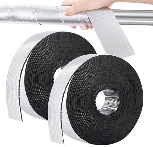 2Roll Pipe Insulation Foam Tube 2 Wide×32.8Ft Outside Water Pipe Cover | Self Adhesive Outdoor Foam and Foil Pipe Wrap Insulation Tape for Winter Freeze Cold Hot Water Pipes Protection