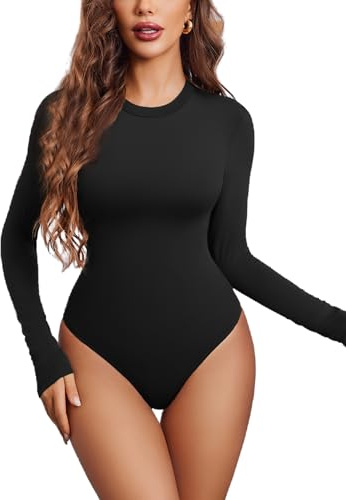 Avidlove Women Bodysuit Long Sleeves Body Suit Casual Slimming Stretch | With Snap Crotch,Crew Neck,Everyday,Basic,Comfort Soft,Stylish Versatile