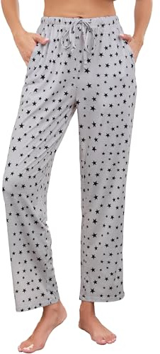 Vlazom Pantalones de Pijama para Mujer con Bolsillos y Cordón, Estampado Floral, Pierna Ancha Larga, Pantalones de Lounge Elásticos(XL,Patrón)
