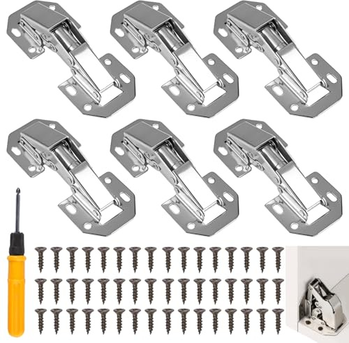 6 Piezas Bisagras Puertas Cocina, Bisagras para Armarios de Cocina 90 Grados, Cierre Suave Puerta de Gabinete Arremetida con Tornillos para Muebles Armarios Cocinas Baños