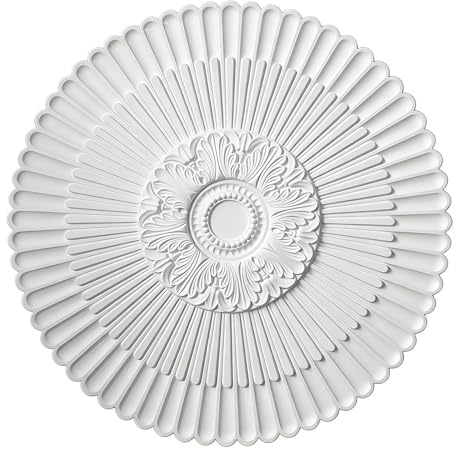 Roseton Lampara Techo Medallón Techo Blanco con Bordadura Dorada Pintada Mano, Roseta Techo Decorativa PU para Candelabros, Decoración Interior Hogar Estilo Vintage(Style-B 60cm(23 5/8))