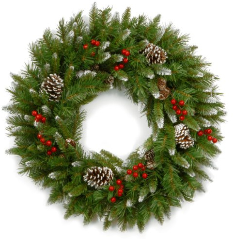 National Tree Company 24 in Unlit Frosted Berry Artificial Christmas Wreath, Christmas Decoration with 180 Tips, Pinecones, Green