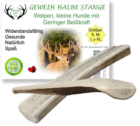 ARTISAN GIFT CO Os Corni di Cervo Aperto per Cuccioli e Cani con un Morso Delicato, peso minimo Confezione 102gr. (M - 2 pz.)