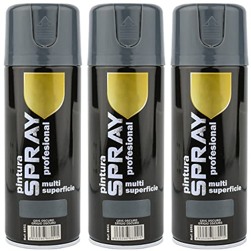 H HANSEL HOME Pintura Spray Gris Oscuro 400 Ml - Pack de 3 Unidades