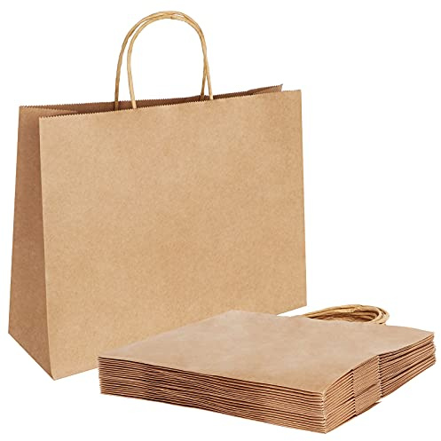 Shopper Carta: Sacchetti con Manici, Buste di Carta Regalo (20 Pezzi, 30 x 12 x 23 cm, 130GSM, Marrone)