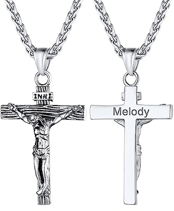 U7 Colgante Crucifijo Hombre Plata Acero Inoxidable Grabado Personalizado