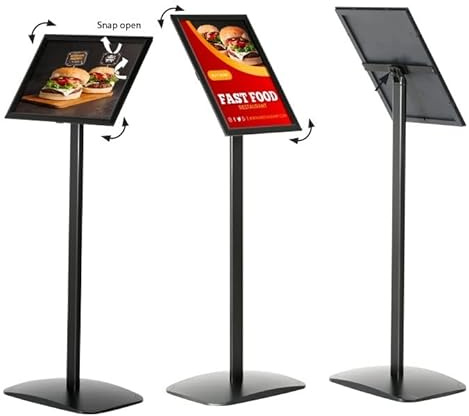 Displaysign DIN A3 Standaufsteller in Schwarz (420x297mm), Posterständer aus Aluminium, Infoständer für Quer- / Hochformat