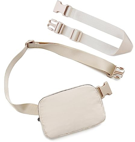 Marsupio da cintura, marsupio, a tracolla, per donne e uomini, con cinghia di estensione, piccolo marsupio per viaggi, allenamento, corsa, escursionismo (beige + cinghia)