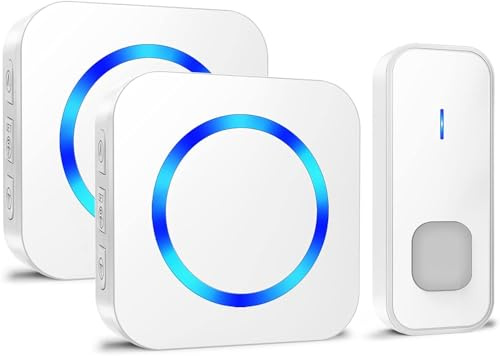 SURFOU Wireless Doorbell 1300FT Range for Home/House/Office/Business/Classroom, 55 Melodies Waterproof Door Chime Kit with 5 Volume Levels & LED Flash, 1 Push Button & 2 Plug-in Receivers
