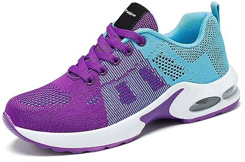 PADGENE Chaussures de Course à Coussin, Tricot Femme Chaussures de Course de Voyage Décontracté, Baskets Course Gym Fitness, Chaussures de Sport de Mode en Plein, B - Violet, 40 EU