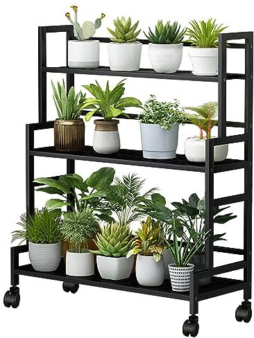 LIGUOYI Supporto Per Fiori In Metallo Stand Per Piante Fioriera A Scalas A 3 Ripiani, Scaffali Organizzatore 80×40×100 Cm Scaffale Portavasi Con Ruote Per Soggiorno, Giardino, Balcone, Cortile