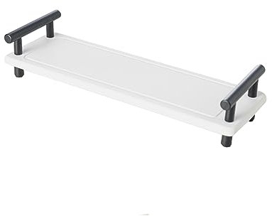 GianAbor Omedelbar torr vattenabsorberande stenbricka för handfat, kopp torr sten med handtag i rostfritt stål och fötter för att hålla kök och badrum snyggt och rent (litet, vitt och svart handtag)