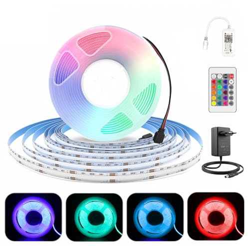 Tira LED COB 24V RGB,576 LED/M Strip Music Sync Color Changing Led Light | LED COB RGB Flexible de luces led habitacion 10mm, Gabinete, Sala de estar,Dormitorio,Armario