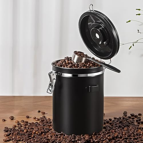 Accmuzzy Kaffeedose Luftdicht 1,8L,Kaffeedose Luftdicht 1kg Bohnen,Kaffeebohnen Behälter aus Edelstahl mit Löffel und Kalenderrad für Vorratsdose Tee, Nüssen, Kakao (1.8L)