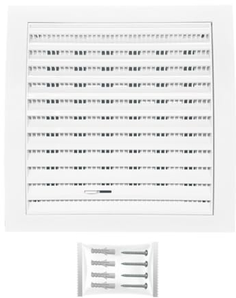 H&C VENT Rejilla Ventilación de 190 x 190mm │ Extractor de Baño Cocina │ Rejilla Aire Acondicionado Conductos Pared AC Ventilador Tubo PVC │ Cubiertas de Ventilacion con cierre regulable y Mosquitera