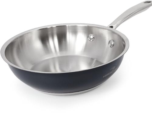 HOMICHEF Navy Gray Nickel Free 20 CM Fry Pan Stainless Steel (No Toxic Non Coating) - Matte Polished Skillet with Flat Bottom - Induction Omelette and Egg Pan