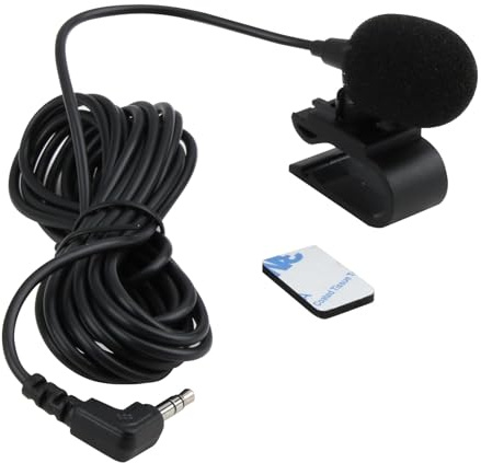 Microfono Stereo Portatile con Connettore Jack 3,5 mm e Cavo 3 M, Mini Microfono USB Lavalier con Gomito, Autoradio con Adesivo in Eva e Clip per Registrazione Interviste, Videoconferenze, Telefono