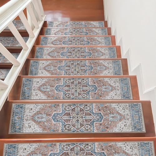 OJIA Non-Slip Stair Treads for Wooden Steps 30x8 Indoor Stair Runner 15PCS Residue-Free Rubber Backed Carpet Stair Treads Staircase Step Treads Stair Rugs Mats for Kids and Dogs, Beige