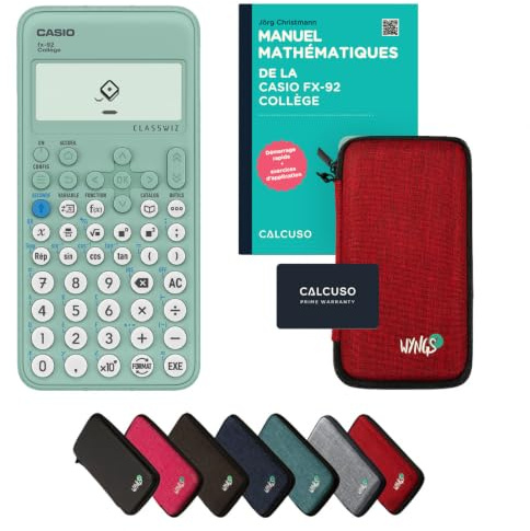 Casio fx-92 Collège Incl. Funda Protectora Rojo y Libro especializado (88 páginas, DIN A5) – Calculadora científica – Smart Set (Francés)