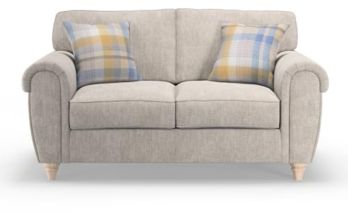 Furnishings For Less UK Fabric Sand Edgar Fabric 2 Seater Sofa | Chesterfield Design | High Back | Living Room 2 Seater (2 Seater Sofa)