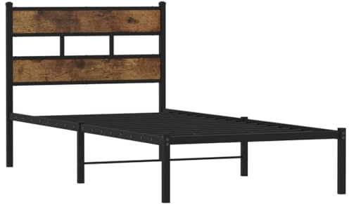vidaXL Sängram utan madrass metall rökfärgad ek 100x190 cm, säng, metallsäng, metall sängram, sängar, metallsängar, metall sängramar, gästsäng
