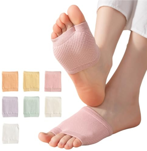 Cazqgoy 7 par öppen tå halv palm tå topper, tåtopp strumpor, öppen tå glidande sandal foder strumpor, öppen tå halvstrumpor andningsbar bomull sandalstrumpor, Gul, grön, lila, orange, rosa, mjölkvit,