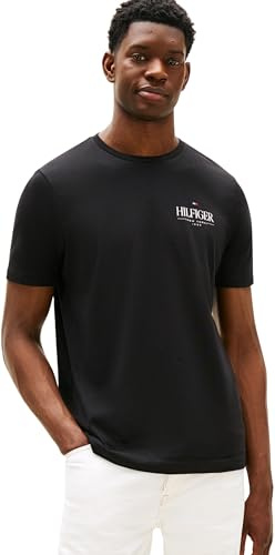 Tommy Hilfiger Camiseta de Manga Corta Hombre Stack tee Regular Fit, Negro (Black), M