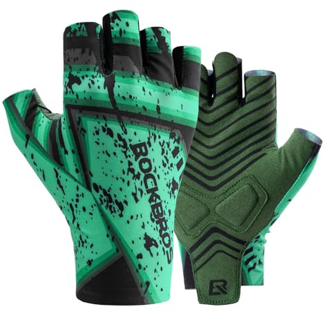 ROCKBROS Guanti Bici Uomo Donna, Guanti Senza Dita, Guanti MTB Traspiranti, Guanti Ciclismo Antiurto, Seta di Ghiaccio, Guanti Sportivi per Arrampicata, Escusionismo, Palestra
