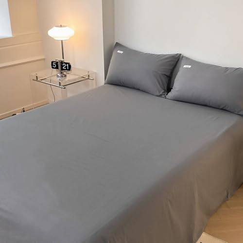 Flaches Blatt, Dunkelgrau Baumwolle Betttuch, Weich und Knitterfrei | 245x250cm