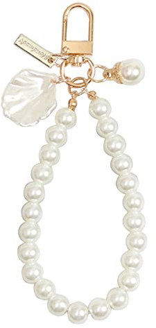 Porte-clés en forme de cœur avec perles et coquillages - Décoration pour sac à main, un