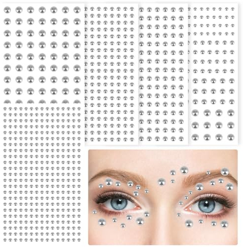FEMBW Lot de 5 feuilles de 973 strass autocollants pour visage, ongles, corps, maquillage, travaux manuels décoratifs (argent)