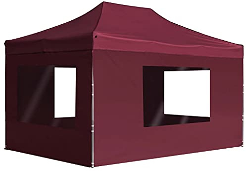 Professionellt hopfällbart festtält med väggar aluminium 4,5 x 3 m vinröd